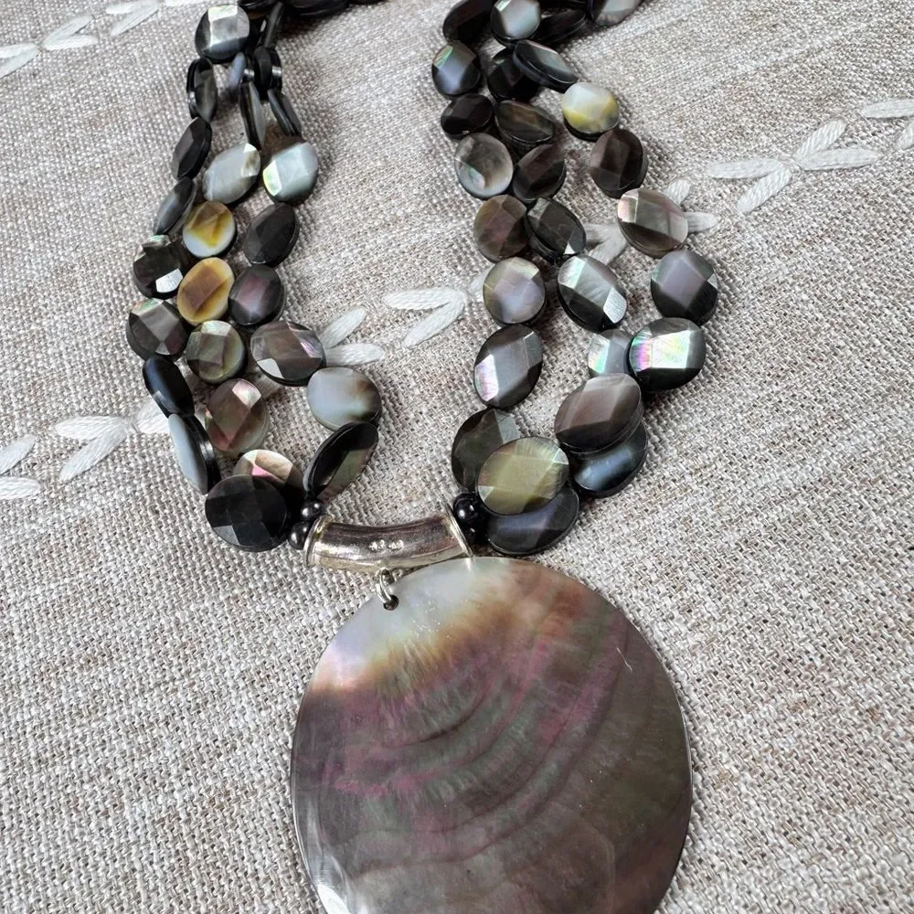 Rainbow Obsidian Shell Necklace stamped 925